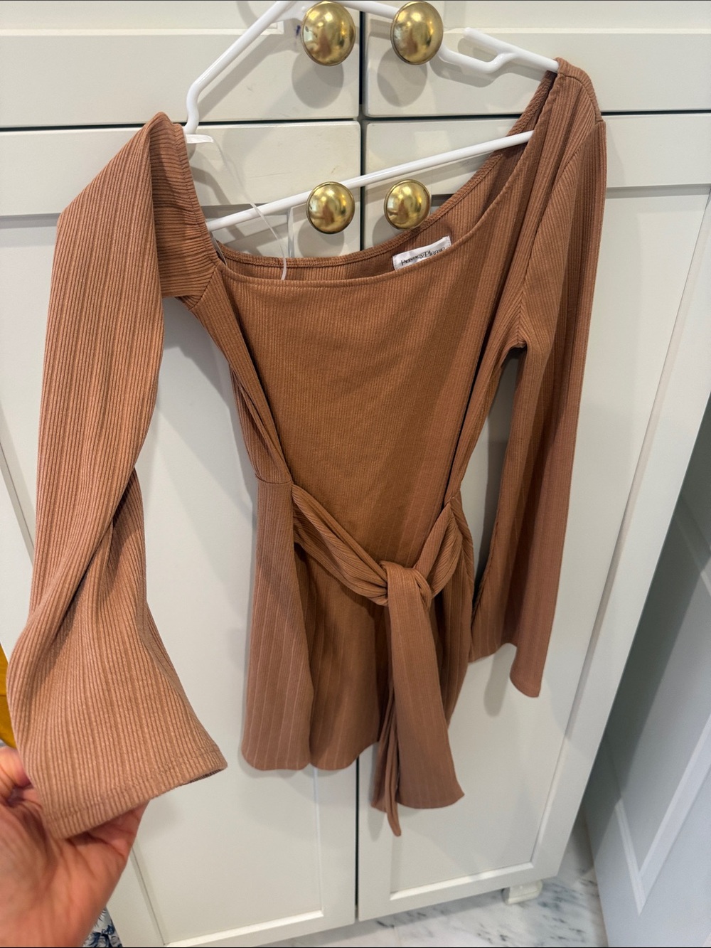 Privacy Please Ribbed Mini Dress in Warm Brown